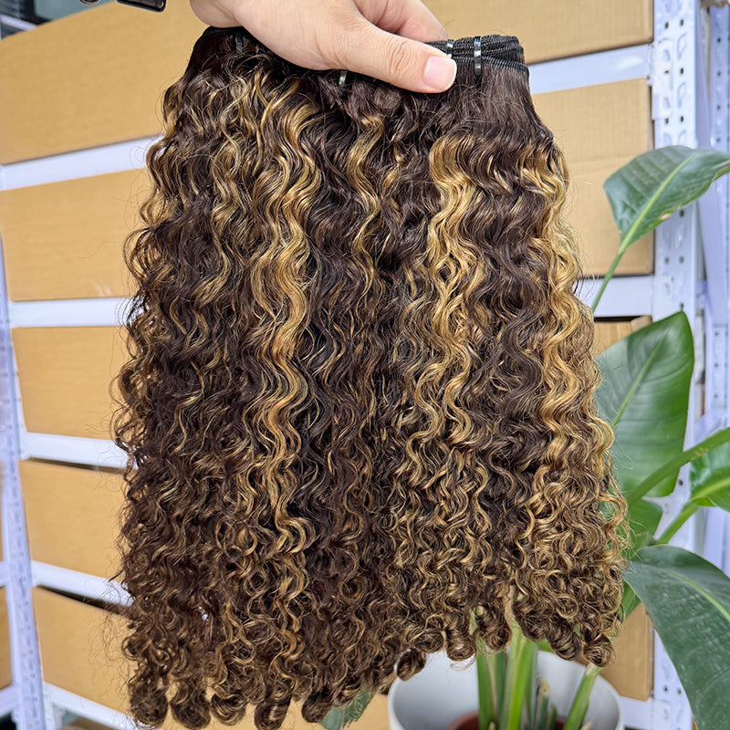 Burmese curly Bundle Virgin Human Hair 4-27 High light Color