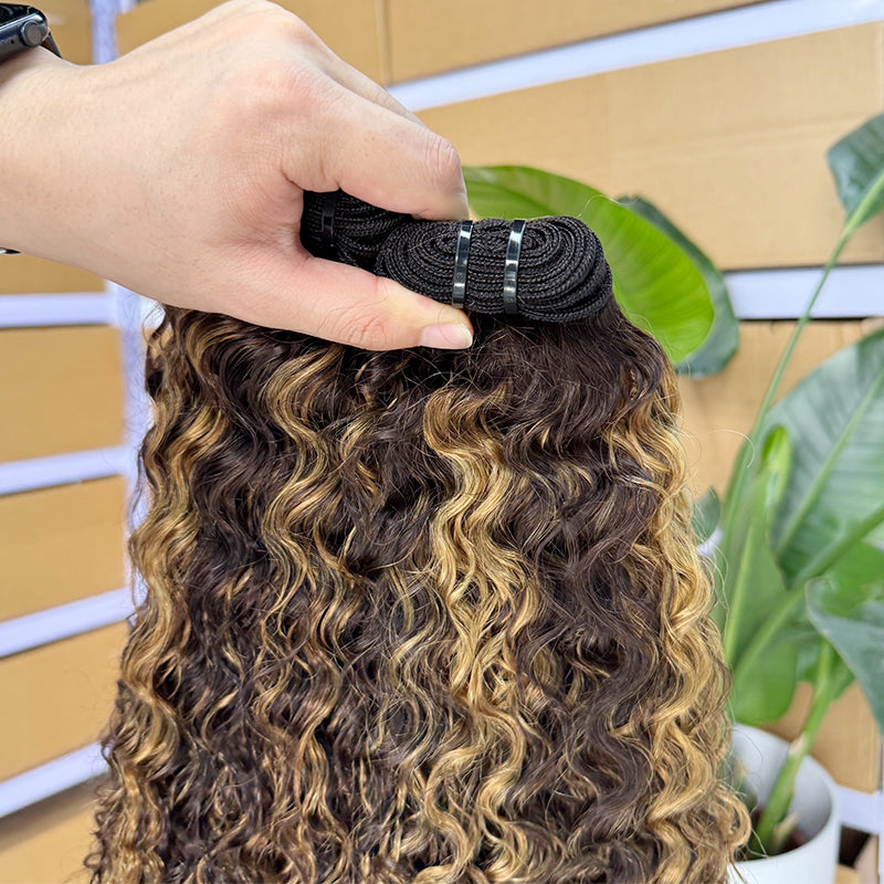 Burmese curly Bundle Virgin Human Hair 4-27 High light Color